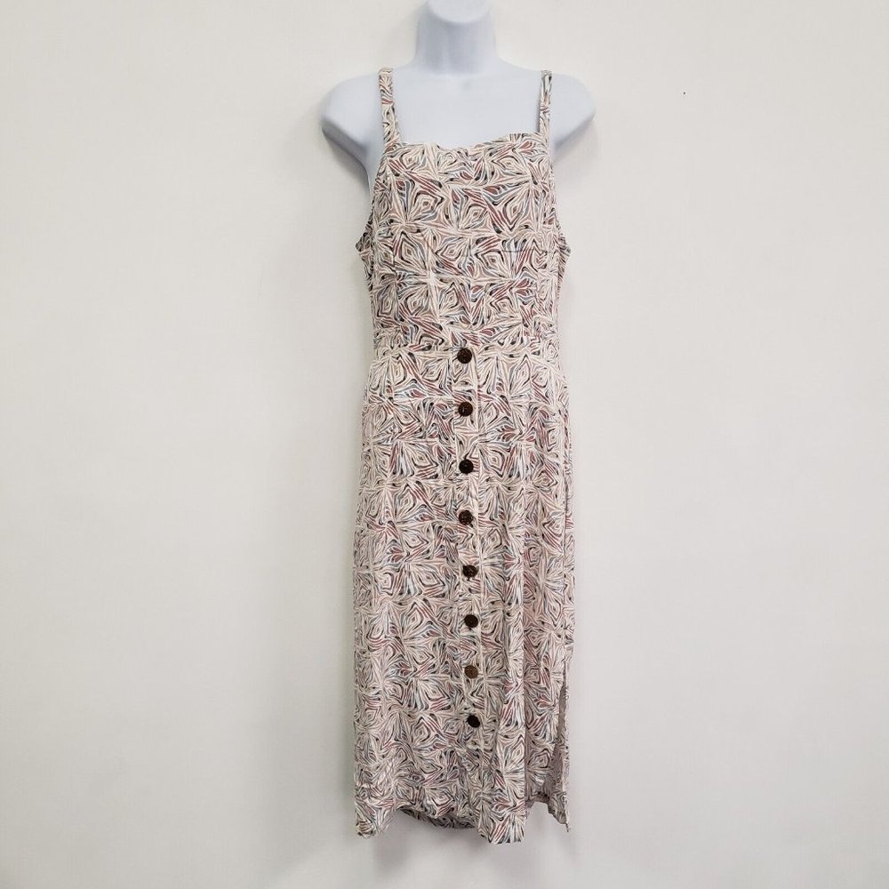 Skemo Womens Abstract Midi Dress Size L Multicolor Rayon Square Neck Bohemian